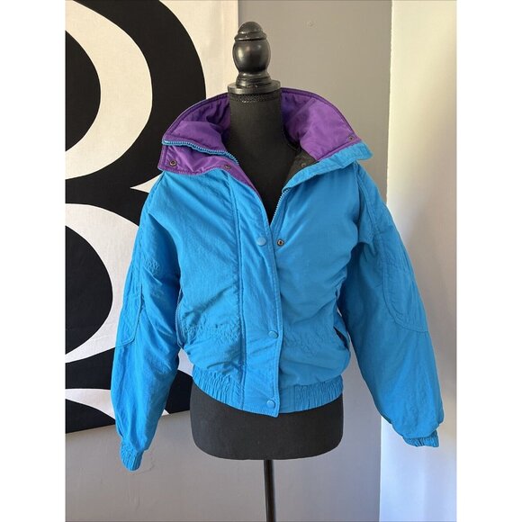 Vtg ICE CUBE SKIWEAR Jacket Ladies XS Colorblock Blue Purple Coat Ski Snow 90s - Picture 1 of 11